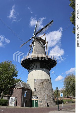 Windmills in Schiedam, Netherlands 124906986