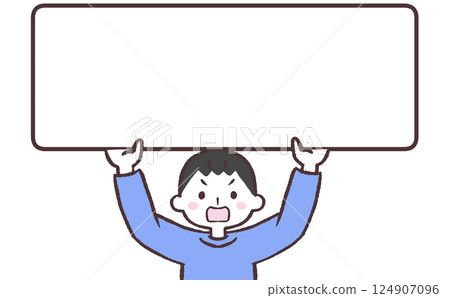 Illustration of an angry young man holding a sign 124907096