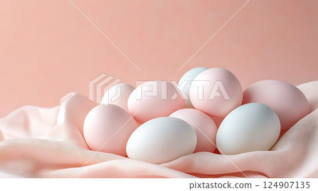 eggs in the nest on pink background 124907135