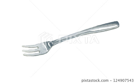 Silver fork - Hand-drawn watercolor illustrations of tableware and household goods 124907543