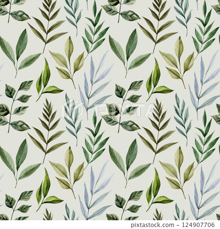 watercolor seamless pattern various green leaves hand painted botanical tropical foliage background fabric and design watercolor seamless pattern various green leaves hand painted botanical tropical foliage background fabric and design 124907706