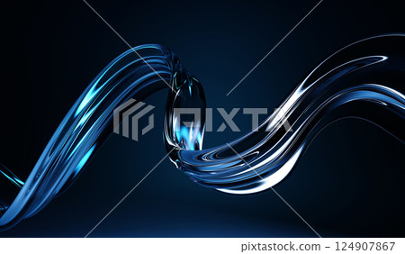 3d abstract liquid glass transparent ribbon wave line on dark blue background. Render gradient water tape, fluid flow curve shape with flare and light refraction on neon black bg. 3D illustration 3d abstract liquid glass transparent ribbon wave line on dark blue background. Render gradient water tape, fluid flow curve shape with flare and light refraction on neon black bg. 3D illustration 124907867