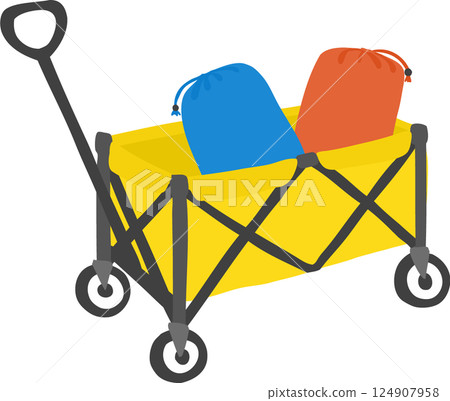 Yellow carry wagon with sleeping bag 124907958