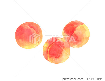 一組成熟的桃子手繪水彩水果插圖 124908094