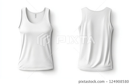 White sleeveless tank top on a plain background, front and back view 124908580