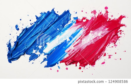 Abstract painting with red, white, and blue brush strokes and small white stars. Painted USA flag concept 124908586