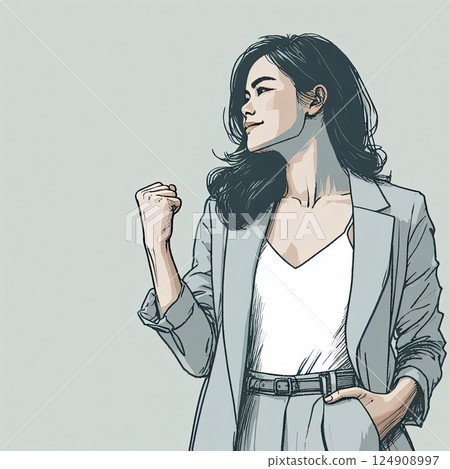 Elegant Woman in Minimalist Fashion Illustration with Generative AI. 124908997