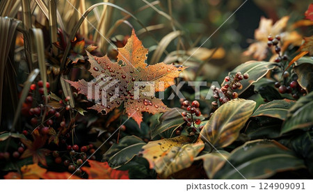 An AI-generated image showcasing autumn leaves and plants 124909091