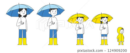 Adults and children holding umbrellas in the rain 124909200