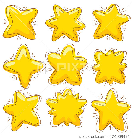 Vector set of various cartoon stars with scribble strokes. Achievements and magic. Collection of naive stars clip arts Vector set of various cartoon stars with scribble strokes. Achievements and magic. Collection of naive stars clip arts 124909435