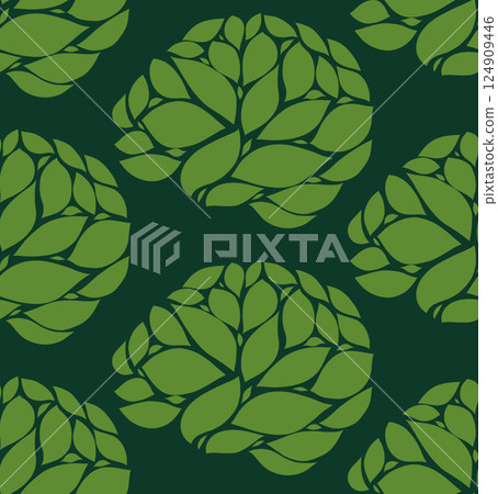 Vector seamless pattern with brains silhouettes from foliage on dark background. Texture with eco brains for wallpaper. 124909446
