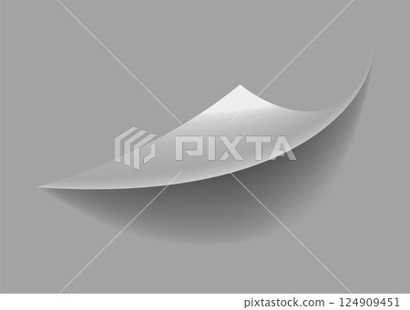 Curled paper corner. Curve page corner, page edge curl and bent paper sheet with realistic shadow. Paper corner fold isolated on white background Curled paper corner. Curve page corner, page edge curl and bent paper sheet with realistic shadow. Paper corner fold isolated on white background 124909451