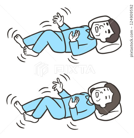 Middle-aged man and woman experiencing sleep-onset myoclonus, convulsions 124909592
