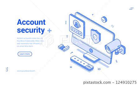 Account security user personal protection crime safety isometric web banner monochrome vector Account security user personal protection crime safety isometric web banner monochrome vector 124910275
