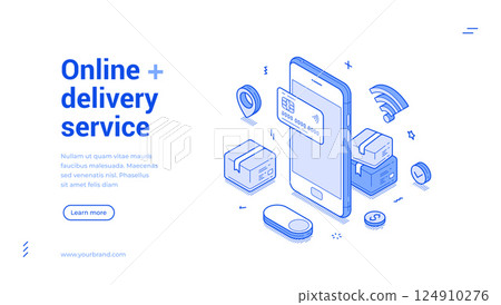 Online shopping delivery service smartphone payment app isometric web banner vector illustration Online shopping delivery service smartphone payment app isometric web banner vector illustration 124910276