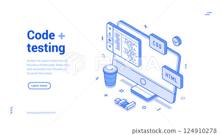 Code testing programming soft development information technology isometric web banner vector Code testing programming soft development information technology isometric web banner vector 124910278