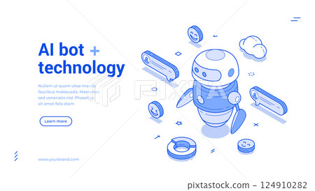 AI bot technology artificial intelligence GPT chatbot isometric web banner vector illustration 124910282