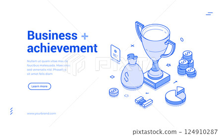 Business achievement corporate financial productivity and efficiency isometric web banner vector 124910287
