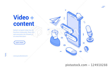 Video content vlog blog digital technology smartphone application isometric web banner vector Video content vlog blog digital technology smartphone application isometric web banner vector 124910288