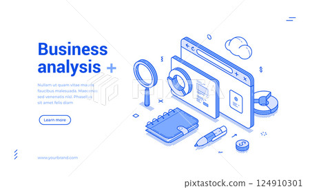 Business analysis financial strategy development internet browse isometric web banner vector 124910301