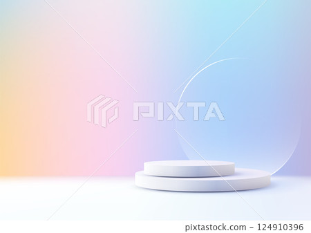 modern white tiered podium mockup 3d minimalist display stand for product showcase on pastel gradient backdrop 124910396