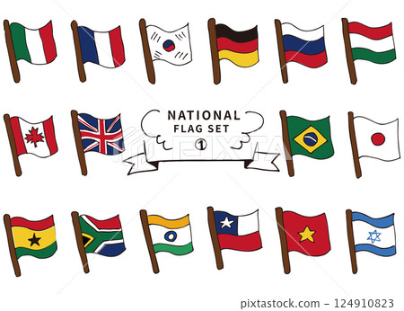 Easy to use hand-drawn pen line drawing flag color set 1 124910823