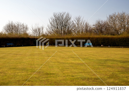 Rural Village Bowling Green Needing Attention in Early Spring 124911837