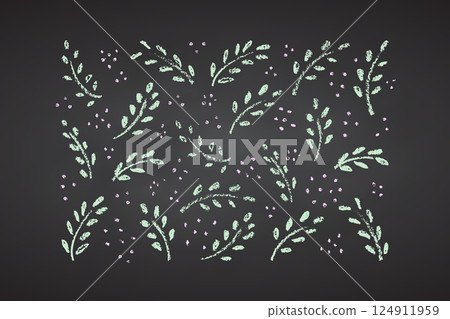 Collection of hand drawn charcoal doodle flower decor shapes Childish girl style. Pencil drawings Color elements on chalkboard. Grunge chalk crayon scribbles doodles textures. Vector illustration 124911959