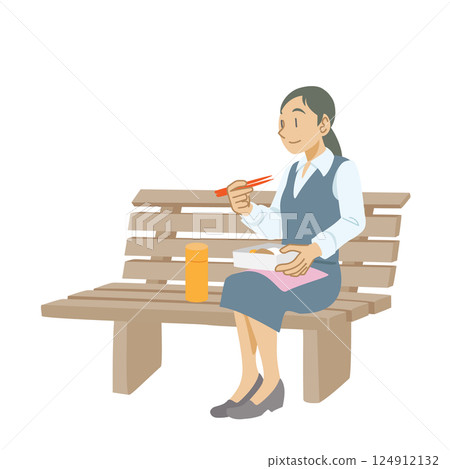 女人在長椅上吃午餐 124912132