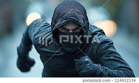 A suspicious masked man running away 124912134