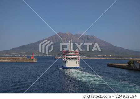 March 23 2025 Ferry Approaching Island With Scenic Mountain Backdrop, Japan 124912184