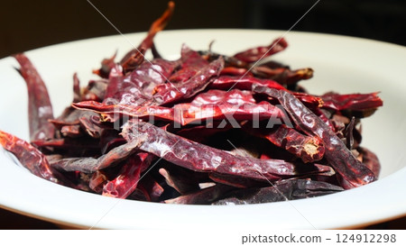 Dried red and dark chilies, a key ingredient in Asian cooking Dried red and dark chilies, a key ingredient in Asian cooking 124912298