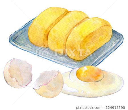 Watercolor illustration: Rising egg prices, Tamagoyaki Watercolor illustration: Rising egg prices, Tamagoyaki 124912390