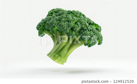 Broccoli floating in mid-air against a plain white backdrop 124912520