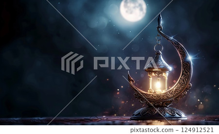 Ramadan greeting design with silver lamp and copy space Ramadan greeting design with silver lamp and copy space 124912521