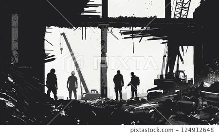 A construction site depicted in silhouette form 124912648