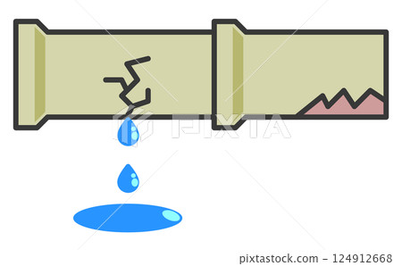 Illustration of water leakage from pipes and water pipes due to deterioration over time or poor construction 124912668