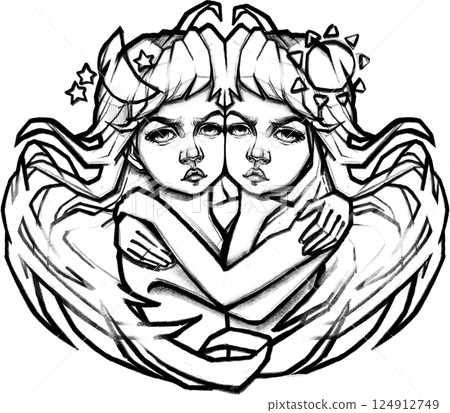 Two sisters symbolizing the sun and moon, light and dark, day and night 124912749
