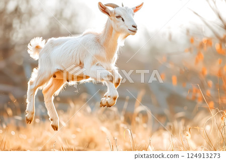 Goat is jumping in the air 124913273