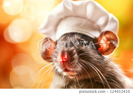 Rat wearing a chef's hat and apron 124913410