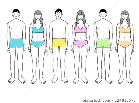 穿著內衣的男人和女人的全身插圖 124913573