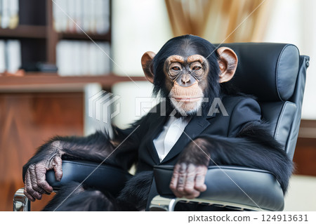 Monkey is sitting at a desk with a laptop and a cup of coffee. Monkey is sitting at a desk with a laptop and a cup of coffee. 124913631