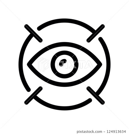 Eye icon centered within target crosshairs indicating focus, tracking, or targeting 124913634