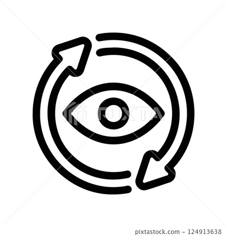 Eye within circular arrows symbolizing review, refresh view, or observation cycle Eye within circular arrows symbolizing review, refresh view, or observation cycle 124913638