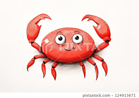 Red crab with a smile on its face. 124913671