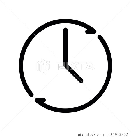 Clock face within circular arrows representing time related refresh or history Clock face within circular arrows representing time related refresh or history 124913802