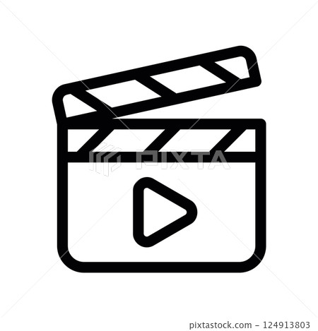 Movie clapperboard with play button symbolizing video playback or film industry Movie clapperboard with play button symbolizing video playback or film industry 124913803