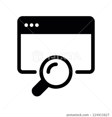 Solid application window with magnifying glass for search or find function 124913827