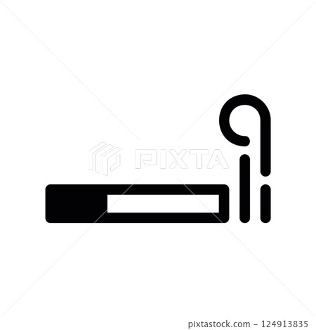 Solid cigarette icon with smoke representing smoking area or tobacco product 124913835