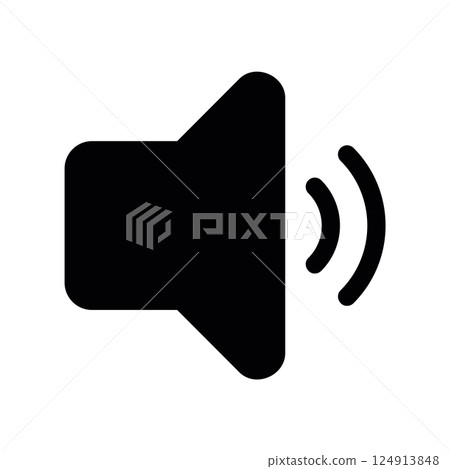Solid speaker icon emitting sound waves indicating audio output or volume level Solid speaker icon emitting sound waves indicating audio output or volume level 124913848